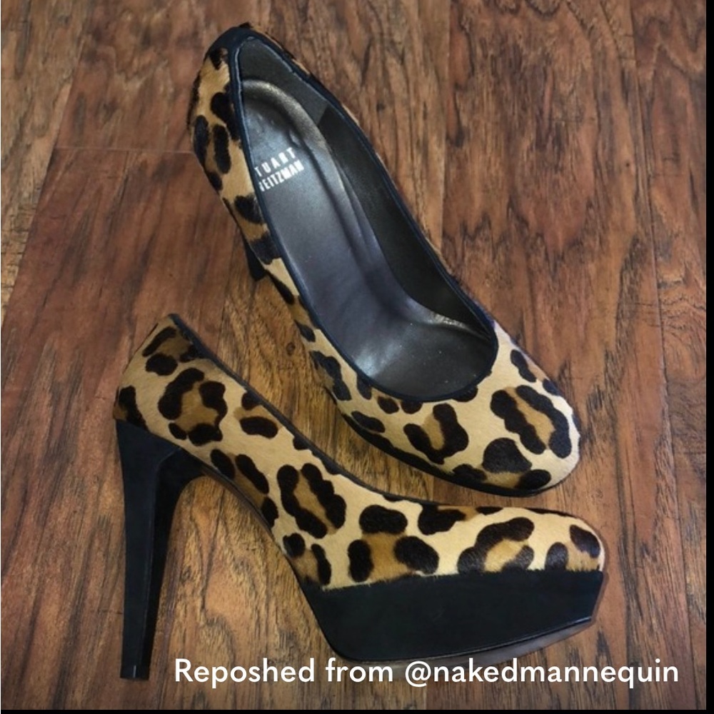 STUART WEITZMAN Leopard Print Pony Hair Platform Pump